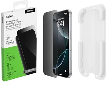 Belkin ScreenForce InvisiGlass iPhone Air Privacy Screen Protector, Scratch-Resistant Impact Protection, Easy Align Tray for Bubble Free Application Included, 9H Hardness Tested Recycled Glass
