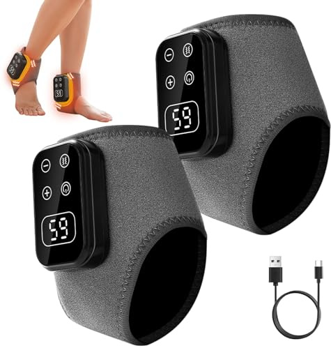 Tatqilo 2 Pack Heated Ankle Brace, Foot Massager, Cordless Electric Ankle Massager with 5 Vibration Modes & 6 Heat Levels, Rechargeable Foot Heating Pad for Pain and Circulation, Heel, Sole, Arch