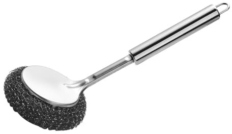 Ljmyy Spazzola abrasiva in acciaio inox con manico lungo per piatti, spazzola abrasiva per pentole da cucina, padelle, lavello