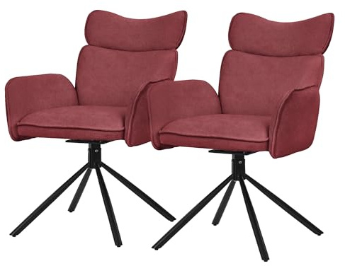 ML-Design Esszimmerstühle drehbar 2er Set Rot mit Stoffbezug, Wohnzimmerstuhl mit Armlehne & Rückenlehne, 360° Drehstuhl, Polsterstuhl mit Metallbeinen, Sessel ergonomisch, Küchenstuhl Loungesessel