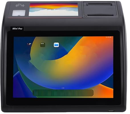 Hyuduo POS-Terminalgerät, 10,1-Zoll-1280x800-HD-Touchscreen mit 5-Zoll-Sekundärbildschirm, Eingebautem 58-mm-Thermodrucker und Barcode-Scanner, für Einzelhandelsrestaurants, Cafés, Bars (EU-Stecker)