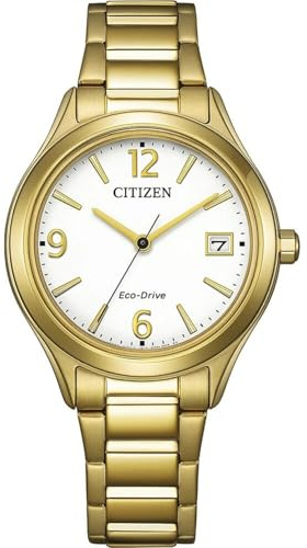 Citizen Eco-Drive Damenuhr Edelstahl, Weiß, 33.5 mm, FE6122-64A | Analog Quartz, Kristallglas, 5 bar Wasserdicht, 240 Tage Gangreserve, Datum, Edelstahlband