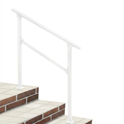 RBFGYIOP Verstellbarer Handlauf für Treppen mit 3 Stufen – Sicherheitsgeländer aus weißem Metall – rutschfest – innen / außen – einfache Installation – 1 Stück, 3 Stufen, 1 Stück, weiß