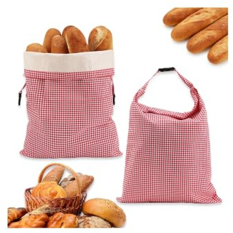 Beeswax Bread Bags 2 Pack for Homemade Sourdough Bread, XL 33 x 43 cm Reusable Beeswax-Lined Cotton Bread Storage Bags, Fold-Top Buckle Closure, Plastic-Free, Red Gingham