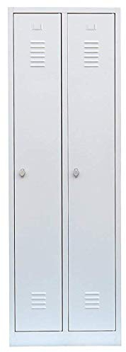 Lüllmann 2er Spind Stahl-Spindschrank Kleiderspind grau für 2 Personen komplett montiert 180x50x50cm (HxBxT) Garderobenschrank 510100/2 türig für Personalräume