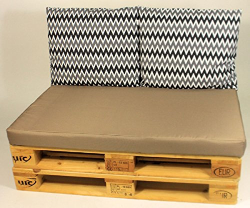 Rattani Polster für Europalette, Palettenpolster, Palettenkissen, Set Sitzkissen + 2 Rückenkissen, Fb. beige/Gemustert