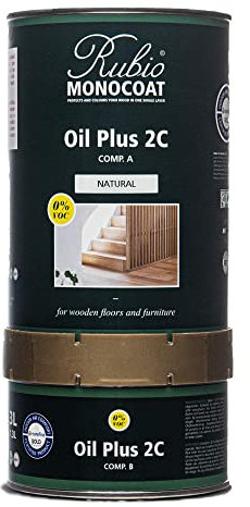Rubio Monocoat Oil Plus 2C Wood Finish, 52 m² - Natural | Quick-Dry, Eco-Friendly Linseed Formula for Indoor Surfaces | Includes Accelerator (Part B) | Protector | 1,3L