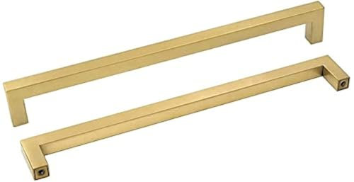 goldenwarm 10 Pack Modern Gold Square Cabinet Handles, 7-1/2 inch Hole Centers Brushed Brass Handles, Stainless Steel