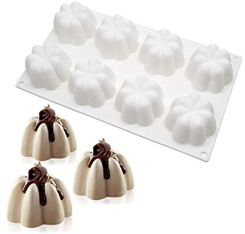 stampi in silicone per dolci, stampi silicone per Bigné,Pudding e Cubi di Ghiaccio, 8 Fori Forma di Fiore Piccolo, bianco