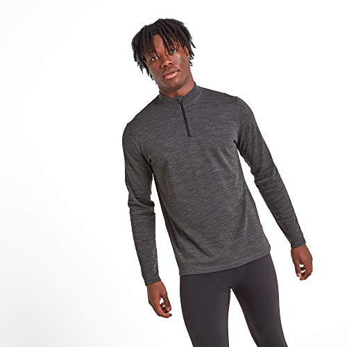 TOG 24 Nevis Men's Merino Wool Zip Neck Base Layer Top, Thermal Underlayer, Smooth Merino Wool Anti Bacterial Quick Moisture Wicking, Ideal for Running Hiking Biking Camping Skiing Grey Marl