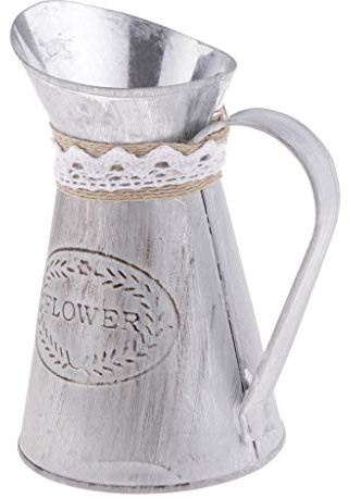Inzopo Shabby Chic Blechkrug Vase Pflanzgefäß Metall Blumen-Eimer Metall Blumenvase Metall Krug für Blumen altmodisch Eisen Vintage Deko Krug Vasen für Zuhause Büro Dekoration