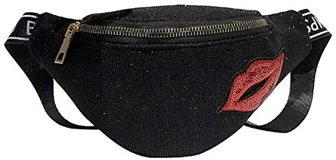 Molinter Hüfttaschen Bauchtasche Gürteltasche Damen Paillette Glitzer Sporttasche für Frauen Mädchen Kinder (Schwarz)