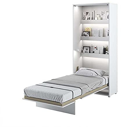 Schrankbett LENART Wandklappbett 90x200 BED CONCEPT Gästebett Vertical Weiß satiniert