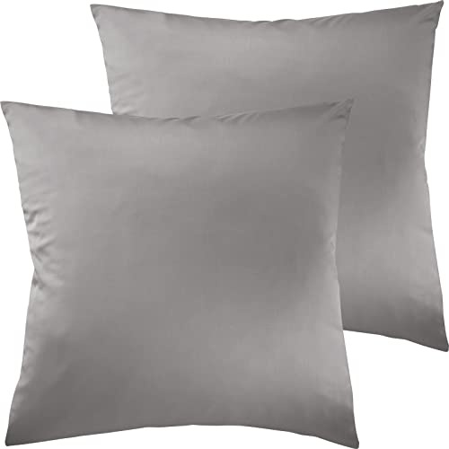 Pure Label 2er Set Mako Satin Kissenbezüge 50x50 cm aus 100% Baumwolle in grau - Traumhaft weiche Deko Kissen passend zu unseren Bettwäsche Sets