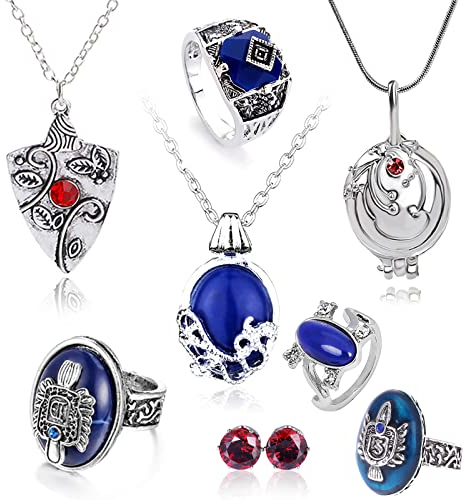 HJYZY 8 Stück Vampire Diaries Schmuck Daywalking Katherine Sapphire Elena Gilbert Eröffnung Eisenkraut Medaillon Bonnie Halskette Salvatore Damon Stefan Familienwappen Ring Diamant Ohrstecker