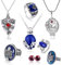 HJYZY 8 Stück Vampire Diaries Schmuck Daywalking Katherine Sapphire Elena Gilbert Eröffnung Eisenkraut Medaillon Bonnie Halskette Salvatore Damon Stefan Familienwappen Ring Diamant Ohrstecker