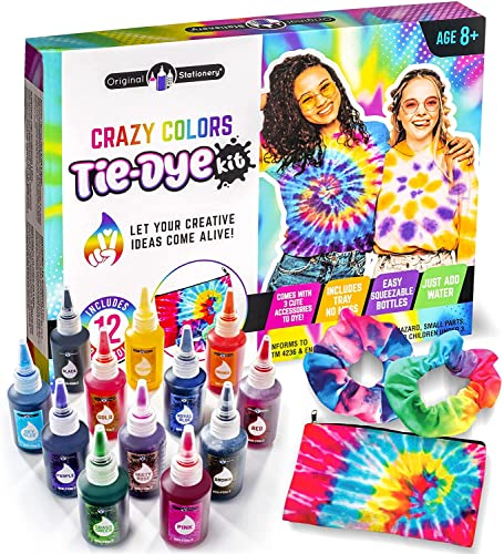 Original Stationery Fun Colors Tie Dye Kit, Alles-in-Einem Batik-Set für Bunte Batik-Bastelarbeiten für Mädchen von 10-12, tolles Bastel-Geschenk-Set für Geburtstage Kinder