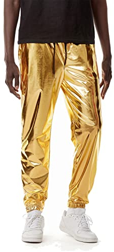 LucMatton Herren-Jogginghose, metallisch, glänzend, Disco-Party, elastische Hose, gold, 31-35