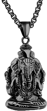 PAURO Herren Ganesha Elefant Gott des Erfolgs Glücklich Während Halskette Jahrgang Schwarz