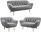 MKS MEBLE Sofa - Moderne Sofa Set 3+2+1 - Skandinavische Deko Polstersofa - Pirs Zwei Loungesofas und Sessel - Sechs Personen Grau