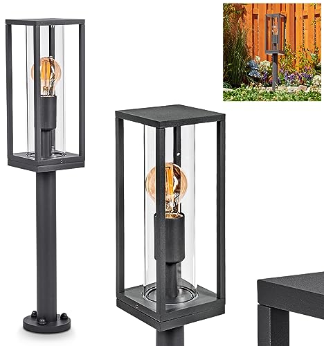 Wegeleuchte Oiba, moderne Sockelleuchte aus Metall/Glas in Anthrazit/Klar, Wegeleuchte 60,5 cm, Gartenlampe für 1 x E27, ohne Leuchtmittel, Gartenbeleuchtung IP44