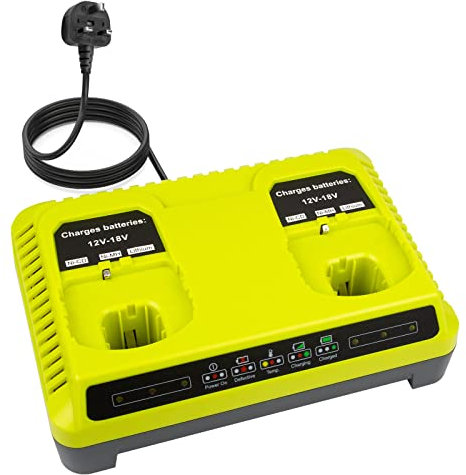 ASUNCELL P117 Battery Charger for Ryobi Dual Replacement 18v Li-ion & Ni-cad Ni-Mh 12V-18V Charger for Ryobi One+ Cordless Power Tool Battery P100 P101 P106 P104 P105 140153004 140237023 (UK Plug)