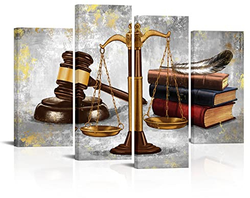 Saypeacher 4 Stück Vintage Law Office Room Decor Legal Leinwand Wandkunst Kanzlei Waage Justice Hammer Bild Drucke auf Leinwand 30,5 x 61 x 2 Stück + 30,5 x 81,3 cm x 2 Stück