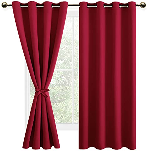 DWCN Gardinen Blickdicht Weihnachtsvorhänge Verdunklungsvorhänge Gardinen Wohnzimmer mit Vorhang-Krawatten, Gardinen mit ösen 2 Stücke, Rot, 137x132cm(HxB)