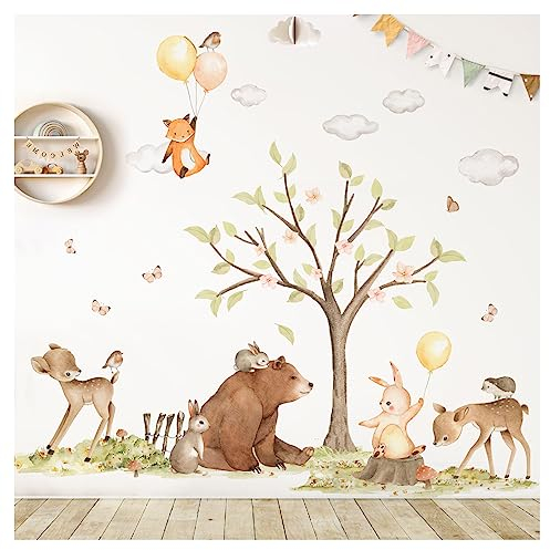 DEKO KINDERZIMMER Wandtattoo Waldtiere Kinderzimmer Wandsticker für Babyzimmer Boho Wandaufkleber Wanddeko DK1113-5