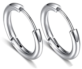 Edelstahl Ohrringe Mann, Creolen in Silber Runde Form 20 MM Endless Ohrring Männer 20X20MM