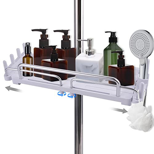 QANIUOS Duschablage ohne Bohren, ausziehbare Badezimmer-Stange, Duschregal, Halterung, Duschhalter für Seife und Shampoo, passend für 18-25 mm Duschstange