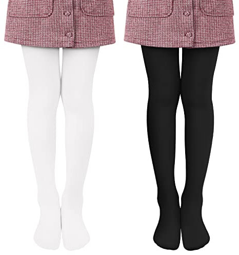 Libella confezione da 2 collant danza bambina collant danza con piedino 80 DEN microfibra coprente colorato 27251 Bianco Nero 122-128