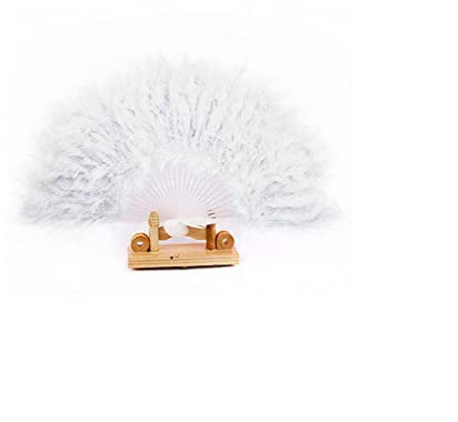 RWRAPS 1Pc Nice Feather Fan For Dance Props Hand Goose Feather Folding Fan Wedding Handmade Fan Retro Feather Fan For Dance,Party Props Decoration (Hot Pink) (Pure White)