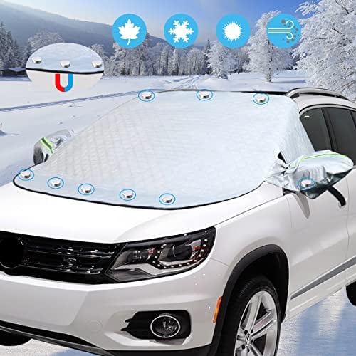 Unzipp Frontscheibenabdeckung Auto, Abdeckung Windschutzscheibe Winter mit 10 Magnet Fixierung Faltbare Windschutzscheibenabdeckung für gegen Schnee, EIS, Frost, Staub, UV-Schutz