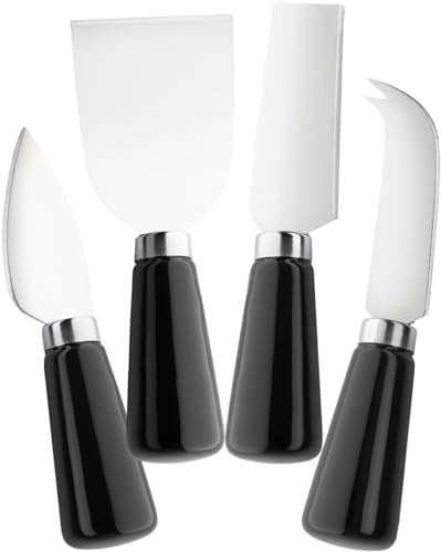 Taylors Eye Witness 4 Piece Cheese Knife Set - Stylish Cheese Knives Gift Box Set. with Elegant Black Coloured Ceramic Handles & Classic Polished Stainless Steel Blades. 10 Year Guarantee