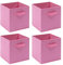 4 PCS Folding Collapsible Storage Cube Boxes for Kids Toy Clothes with Handle, Foldable Kids Canvas Unit Cube Organiser Basket Bin for Nursery Children Bedroom Wardrobe (Pack of 4, Pink)