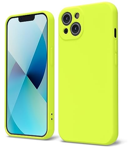 oakxco für iPhone 13 Hülle Silikon Case mit Kameraschutz, Ultra Dünn Bunt Handyhülle Mädchen, Einfarbig Handy Hülle Slim Schutzhülle, Matt TPU Weich Gummi Glatt Silikonhülle Bumper, Neon Gelb