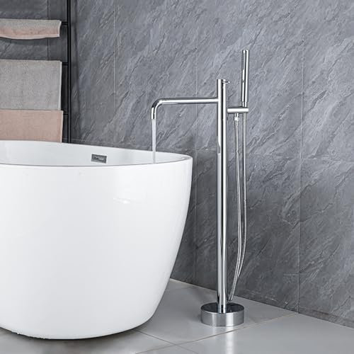 Mitigeur pour Baignoire ilot Monocommande Rotation 360° Robinet Baignoire avec Douchette Sur Pied,chrome