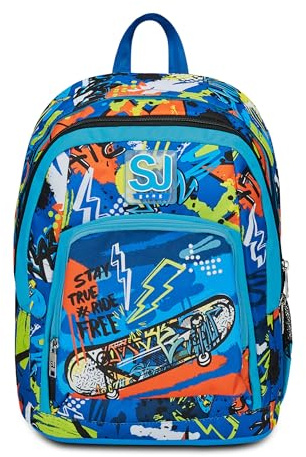 SJ Gang Advanced Schulrucksack, Blau, TrickyLed, Doppelrucksack mit Tasche für PC oder Tablet, Getränkehalter und Organizer, Grundschule Rucksack, Kinderrucksack, blau, Taglia Unica, Rucksack