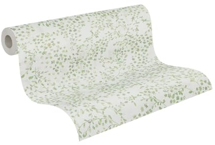 A.S. Création Ranken-Vliestapete – Grün, Weiß, Creme – 0,53 x 10,05 m | Florales Ranken-Motiv als natürlicher Blickfang – matte Motivtapete, einfach zu verkleben & spurlos abziehbar
