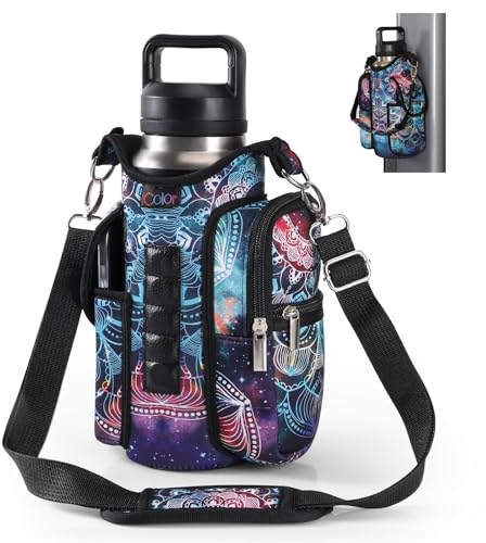 iColor Magnetic Water Bottle Holder With Phone Pockets & Accessories Organizer for Men Women | 5 Magnets Gym Bag Pouch Sleeve With Handle Shoulder Strap (Mandala)
