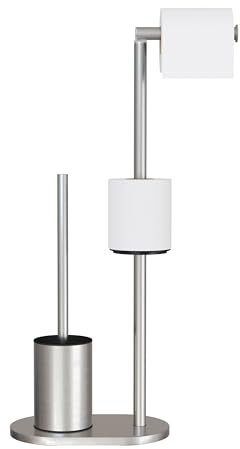 BVL Toilettenpapierhalter Stehend Geburstetes Nickel, Edelstahl WC Bürstengarnitur, Klopapierhalter Stehend WC Garnitur