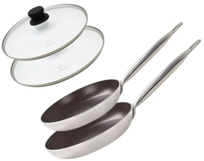 Elo 9803850 Set mit 2 Aluminiumpfannen und Glasdeckeln, Bratpfanne, für alle Herdarten, Induktionsherde, Pfanne ohne PFAS, Aluminium, Edelstahl, Glas, Kunststoff, 28 x 5 cm