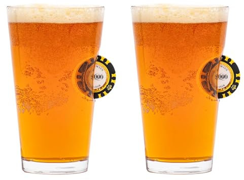 Quantum Lux Vaso con fichas de póquer incrustadas en el interior (paquete de dos vasos de cerveza, póker)