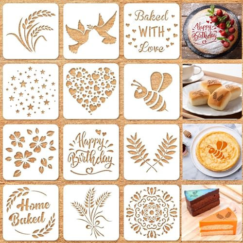 SoulQool 12 Stück/13 Stück Brot-Schablonen, Sauerteig-Brotkuchenschablonen zum Dekorieren, Weizenbrot, Backzubehör, Schablonen, Brotkuchen, Kekse, Backschablonen (Stil C – 12 Stück)