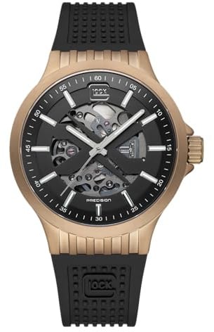 GLOCK Herren Automatik Uhr | 44mm Gehäuse | Armbanduhr mit Coyote-Edelstahlgehäuse | Schwarzem Zifferblatt | Schwarzem Silikonarmband | 10ATM | GW-14-2-24