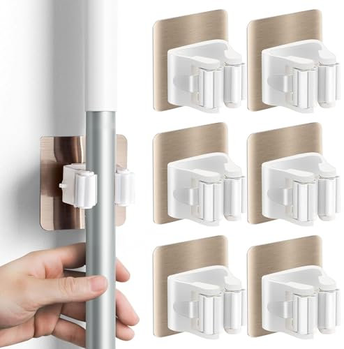 TANGHSE 6pcs Mop Broom Holder, Self Adhesive Mop Holder Heavy Duty Broom Holder Wall Hanger Tool Storage Storage Rack Mop Holders for Kitchen Bathroom Closet Garden