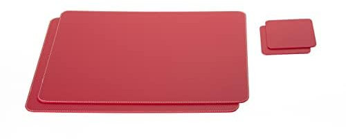 Nikalaz Platzsets und Untersetzer aus Recyceltem Leder Tisch-Sets, 2 Stück Tischsets, Platzdeckchen 40x30 cm und Untersetzer 10x10 cm (Weihnachten Rot)