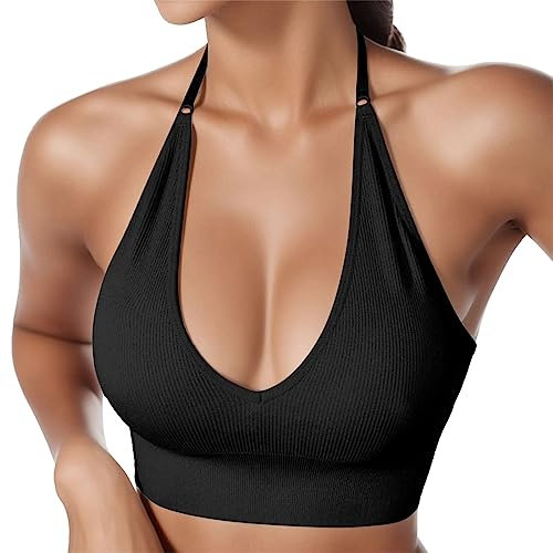 Reggiseno Sportivo Donna Fitness Schiena Scoperta Bra Top Sportivo Donna Reggiseni Donna Reggiseno Senza Ferretto a Coppa Triangolare Elasticizzato Senza Cuciture Reggiseno Allacciato al Collo