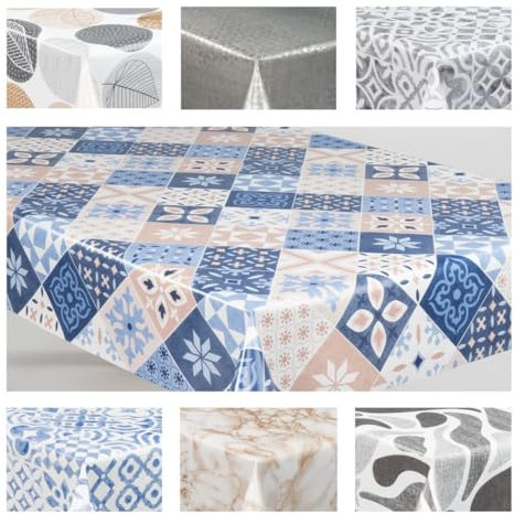 laro Wachstuch-Tischdecke Wachstischdecke Gartentischdecke, Muster:Kaleidoskop Braun Blau, Größe:100x140